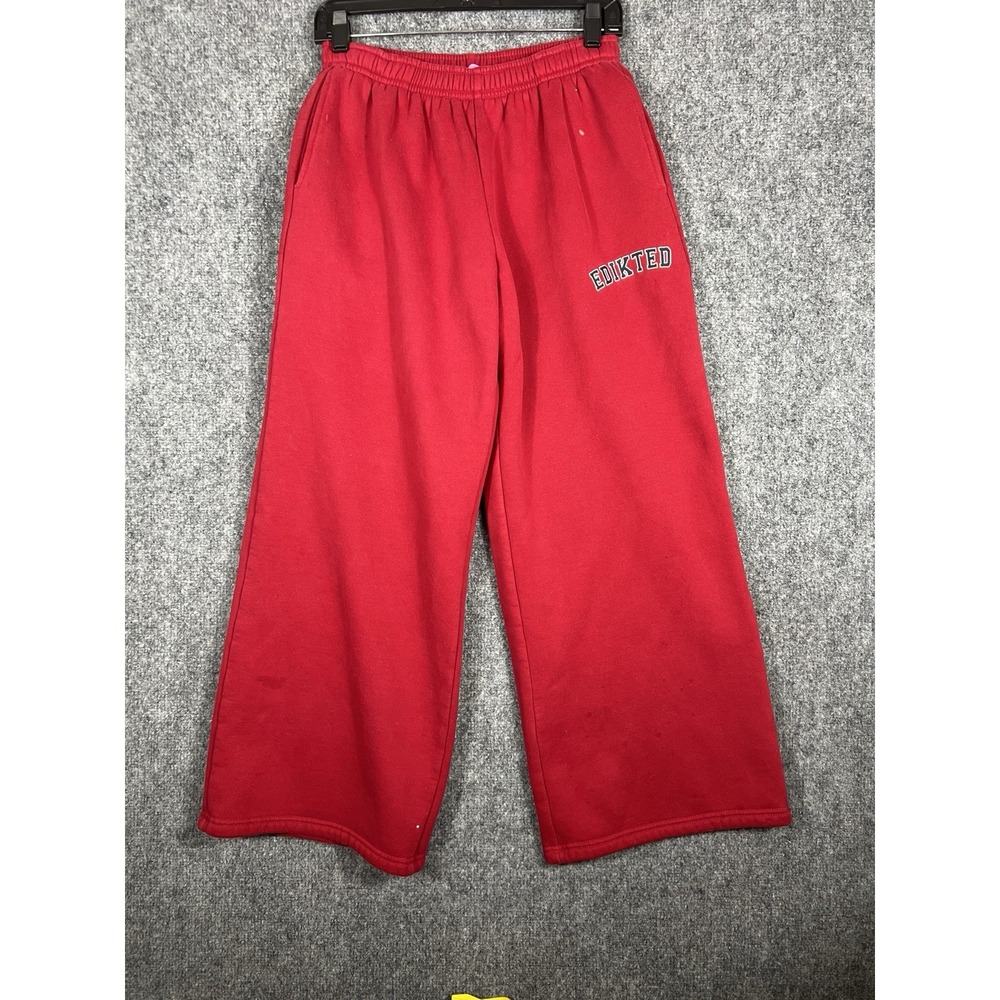 Edikted Women's S Red Wide Leg Sweatpants Graphic Logo Drawstring Pants